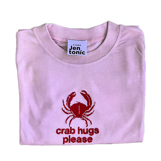 Crab Hugs Please Embroided Kid Tshirt