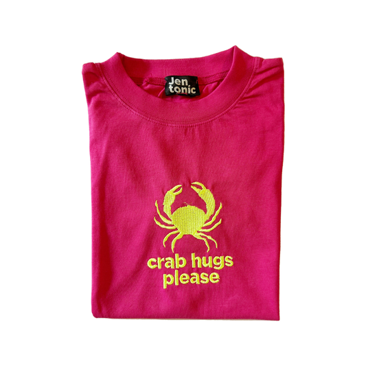 Crab Hugs Please Embroided Kid Tshirt